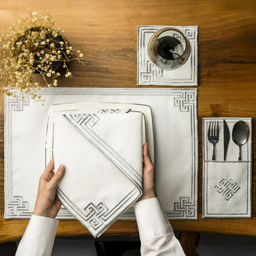 Ensemble de table Ramadan à bordure géométrique moderne en méandres pour 6 personnes - 24 pièces