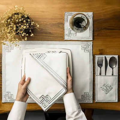 Ramadan Dining Set with Modern Geometric Meander Border for 6 Persons 24 Piece Set