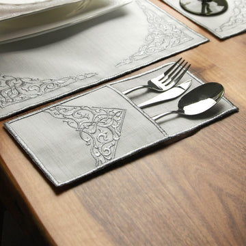 Ensemble de table Ramadan Barakah à broderie florale pour 6 personnes - 24 pièces