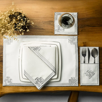 Ensemble de table Ramadan à bordure géométrique moderne en méandres pour 6 personnes - 24 pièces