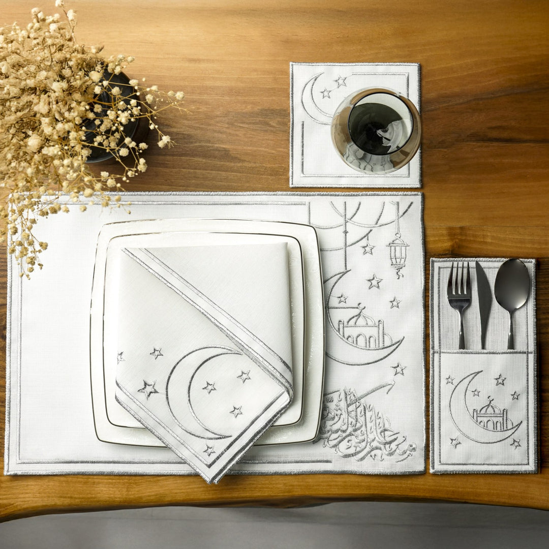 Ramadan Dining Set with Moon, Mosque & Arabic Calligraphy for 6 Persons 24 Piece Set