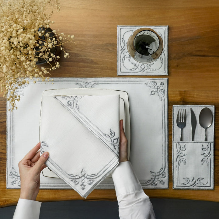 Ramadan Dining Set with Elegant Interlocking Scroll Border for 6 Persons 24 Piece Set