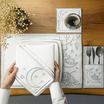 Ramadan Dining Set with Moon, Mosque & Arabic Calligraphy for 6 Persons 24 Piece Set
