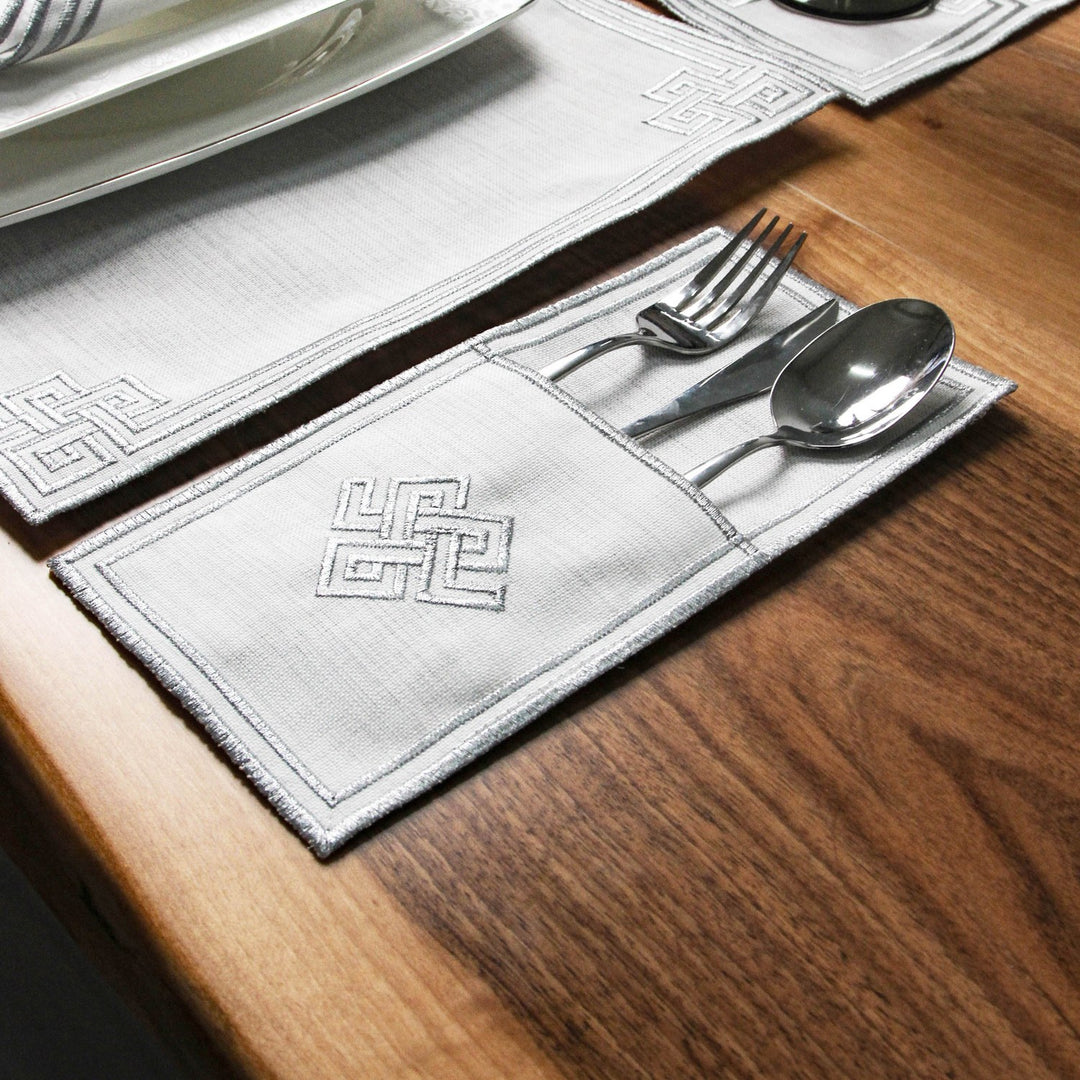 Ramadan Dining Set with Modern Geometric Meander Border for 6 Persons 24 Piece Set