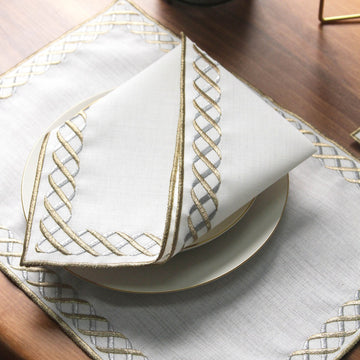 Ensemble de table Ramadan Tissage éternel à bordure entrelacée pour 6 personnes - 24 pièces