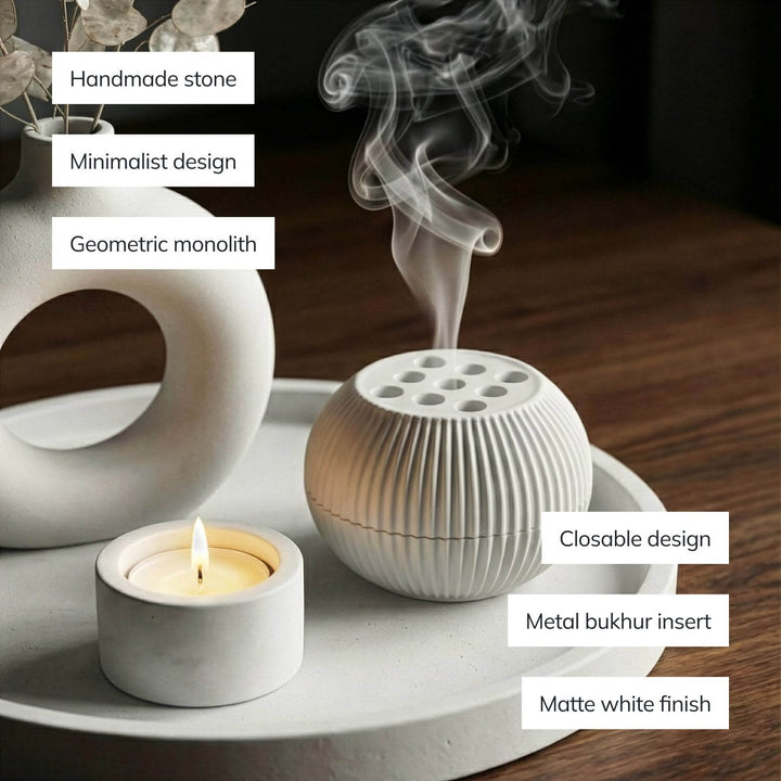 Modern Minimalist 2-Piece Stone Incense Burner – Closable Geometric Mabkhara