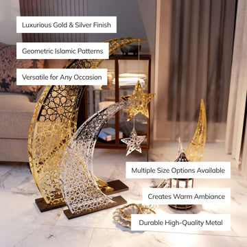 Rising Crescent & Star Ramadan Decor - Metal Islamic Home Decoration - Islamic Wall Art Store