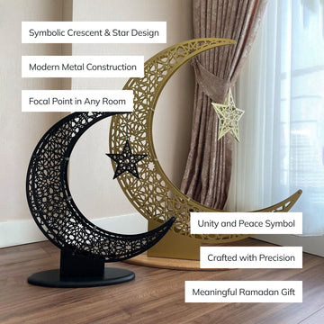Crescent & Star Ramadan Decor - Metal Islamic Home Decoration - Islamic Wall Art Store