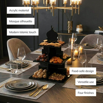 Ramadan-Etagere – Dessert- & Dattelhalter aus Acryl mit 3 Etagen in Moscheeform
