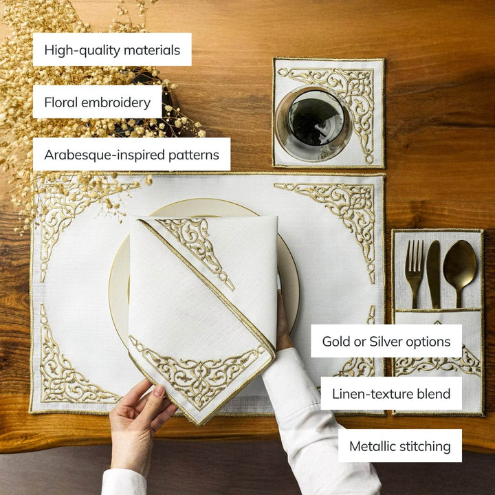 Ramadan Dining Set Barakah Floral Embroidery for 6 Persons 24 Piece Set