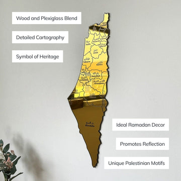 UV Print Palestine Map Wall Decor - Wood/Plexy Shiny Wall Art - Islamic Wall Art Store