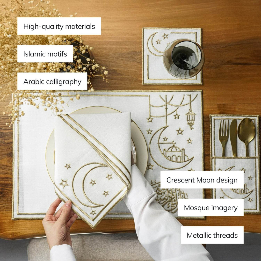 Ramadan Dining Set with Moon, Mosque & Arabic Calligraphy for 6 Persons 24 Piece Set