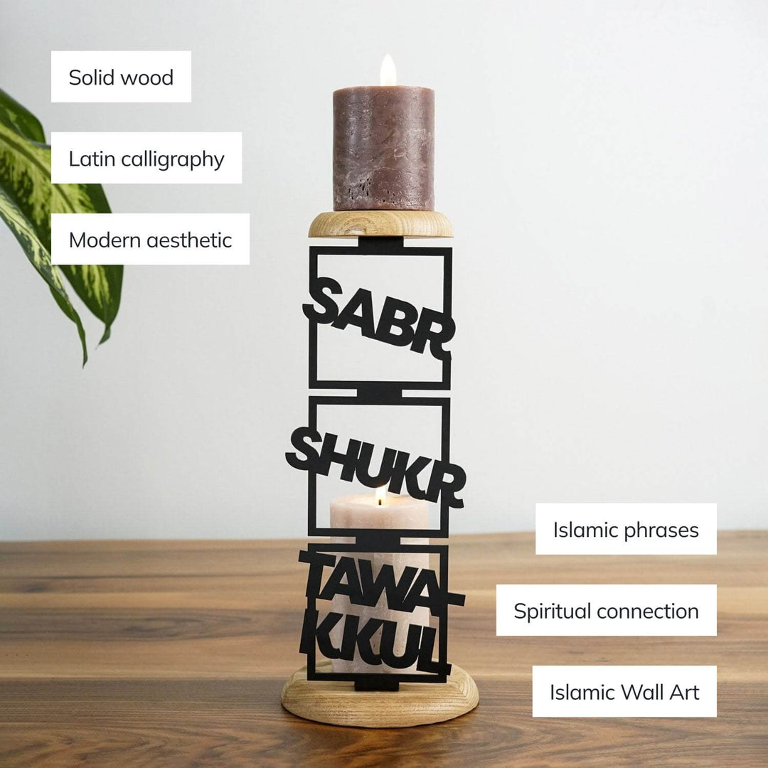 Islamic Candleholder | Sabr Shukr Tawakkul - Latin Calligraphy Decor