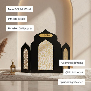 Mihrab islamique triple pliable en bois – Chef-d'œuvre pour la salle de prière