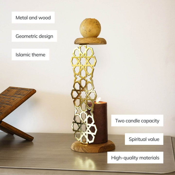 Metal Candleholder Islamic Table Decor - Geometric Design Muslim Gift