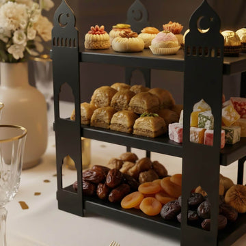 3-stöckige Moschee-Etagere – Ramadan-Dessertturm aus Metall & Holz