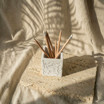 Arabic Letters Stone Cast Pencil Holder – Modern Calligraphy Desktop Organizer