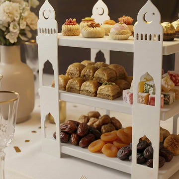 3-stöckige Moschee-Etagere – Ramadan-Dessertturm aus Metall & Holz
