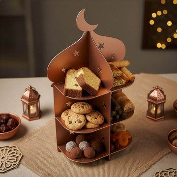 Présentoir minaret en métal – Plateau à dattes et douceurs pour l'iftar du Ramadan