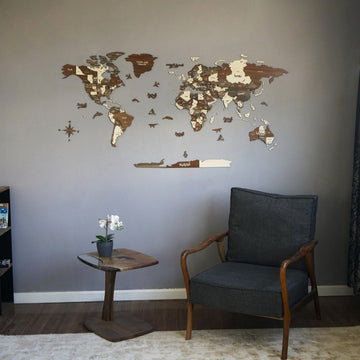 Arabic 3D Wooden World Map - Arabic Wall Art Decor - Islamic Wall Art Store