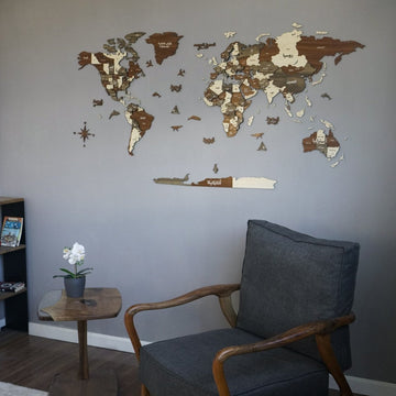 Arabic 3D Wooden World Map - Arabic Wall Art Decor - Islamic Wall Art Store