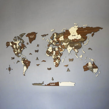 Arabic 3D Wooden World Map - Arabic Wall Art Decor - Islamic Wall Art Store