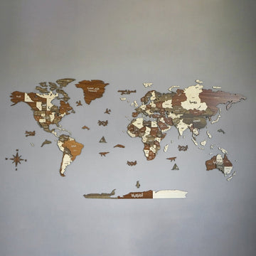 Arabic 3D Wooden World Map - Arabic Wall Art Decor - Islamic Wall Art Store