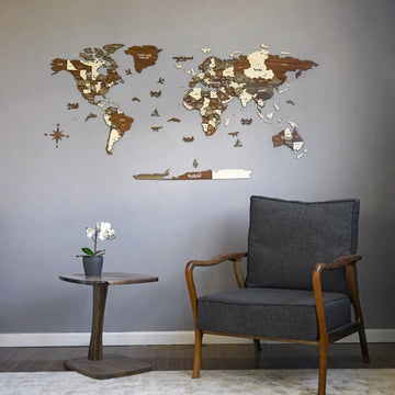 Arabic 3D Wooden World Map - Arabic Wall Art Decor - Islamic Wall Art Store