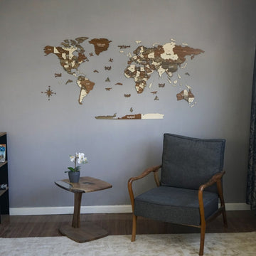 Arabic 3D Wooden World Map - Arabic Wall Art Decor - Islamic Wall Art Store
