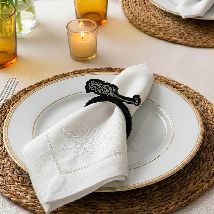 Basmala Thuluth Script Acrylic Napkin Rings – Islamic Table Decor