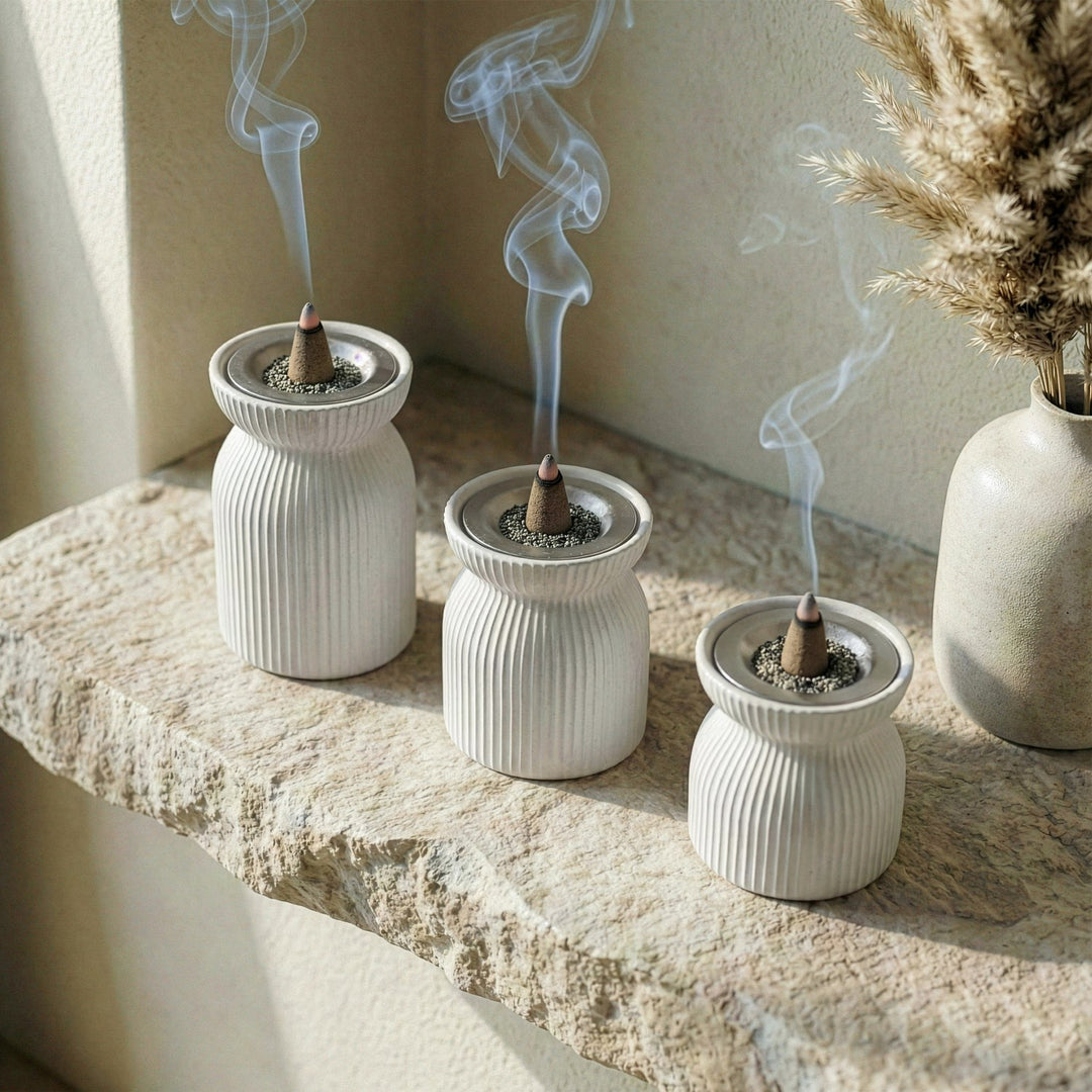 Modern Tiered Stone Mabkhara (Set of 3) – Minimalist Incense Burners
