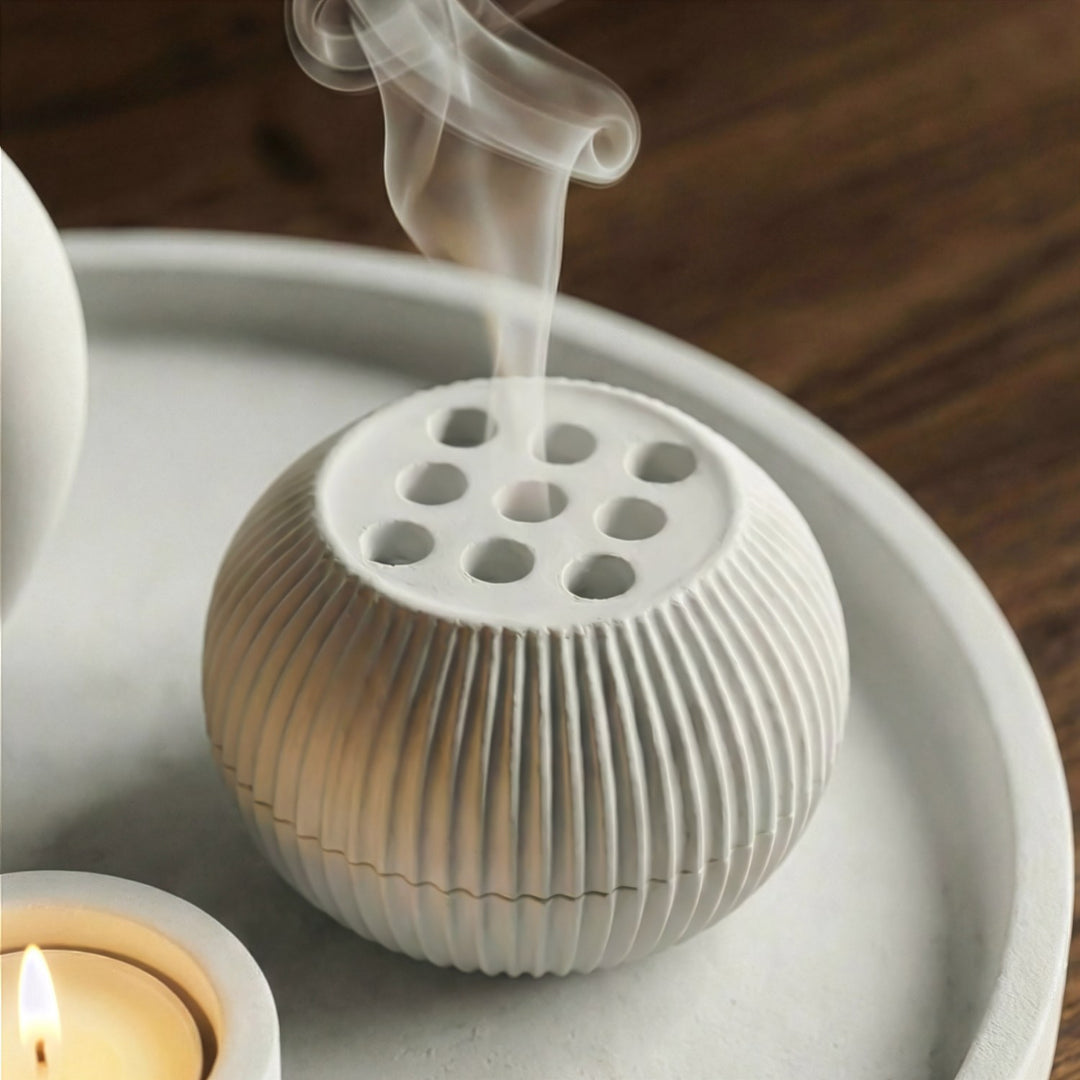 Modern Minimalist 2-Piece Stone Incense Burner – Closable Geometric Mabkhara