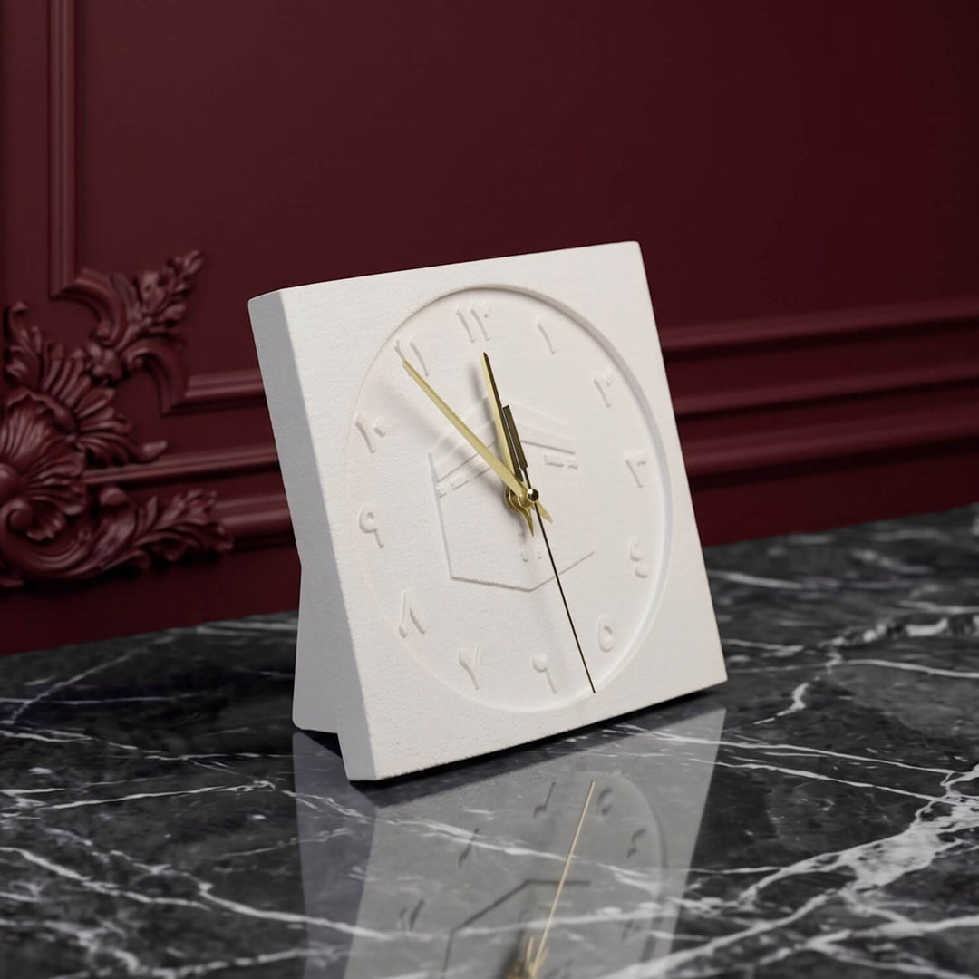 Kaaba Stone Desktop Clock Arabic Numerals Premium Islamic Decor