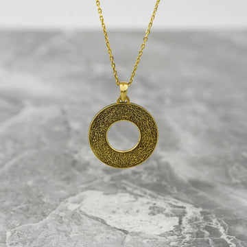 Ayatul Kursi Circle Muslim Jewelry - 18K Gold Plated Silver Pendant - Islamic Wall Art Store