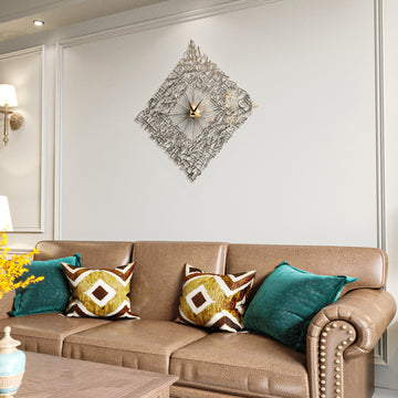 Diamond Shaped Ayatul Kursi Metal Islamic Wall Clock - 3D Arabic Calligraphy made from durable high-grade metal.