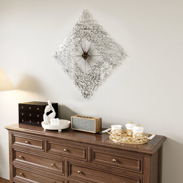 Luxury home atmosphere with the Diamond Shaped Ayatul Kursi Metal Islamic Wall Clock - 3D Arabic Calligraphy.