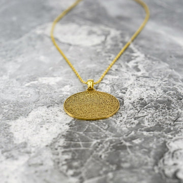Ayatul Kursi Round Muslim Jewelry - 18K Gold Plated Silver Pendant - Islamic Wall Art Store