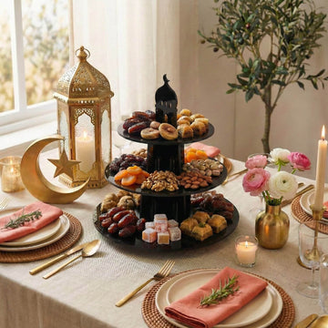 Présentoir de service rond à 3 étages en acrylique – Tour à dattes et douceurs du Ramadan