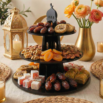 Présentoir de service rond à 3 étages en acrylique – Tour à dattes et douceurs du Ramadan