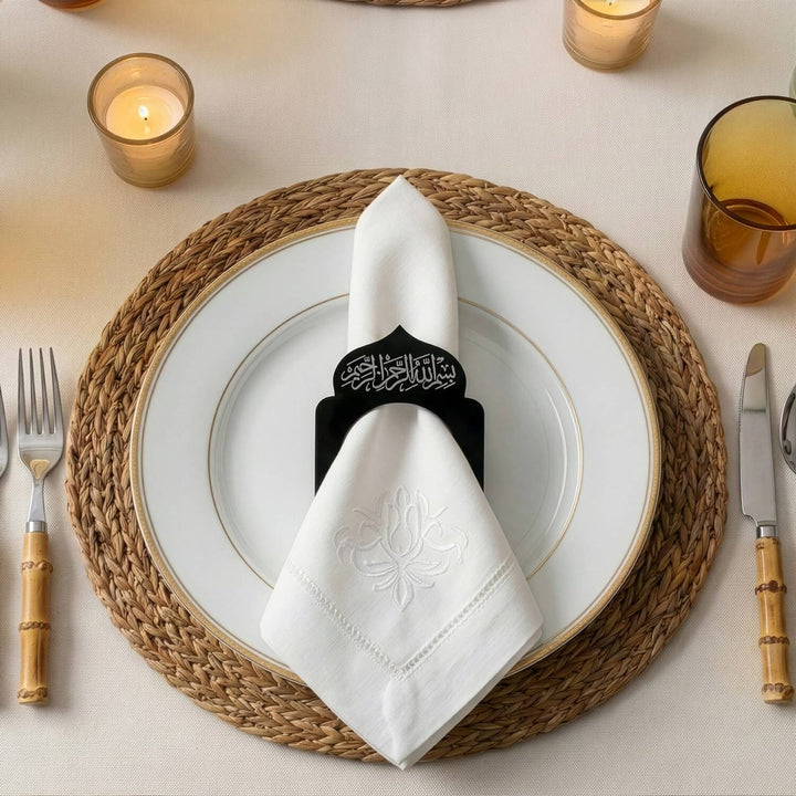 Basmala Dome Acrylic Napkin Rings – Thuluth Script Islamic Table Decor