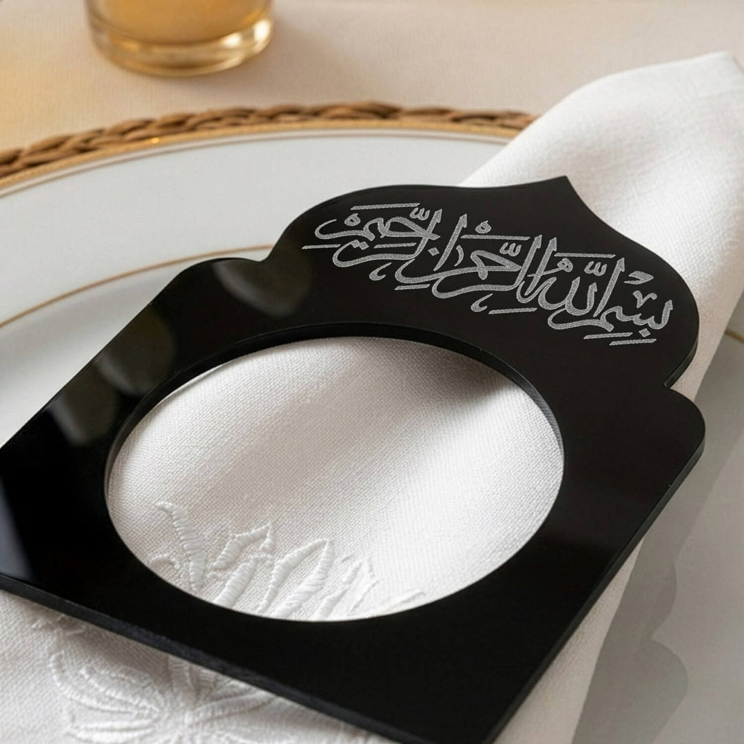 Basmala Dome Acrylic Napkin Rings – Thuluth Script Islamic Table Decor