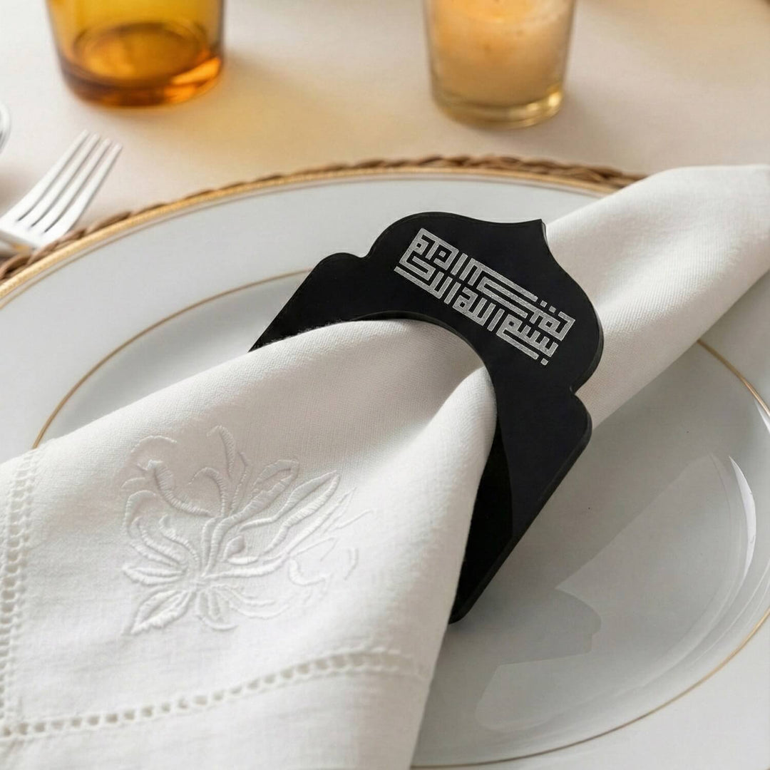 Basmala Kufic acrylic napkin ring in black