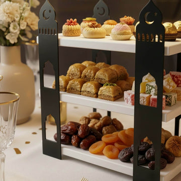 3-stöckige Moschee-Etagere – Ramadan-Dessertturm aus Metall & Holz
