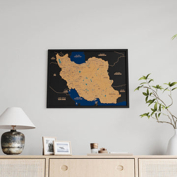 Framed Iran Cork Map Premium Wall Decor