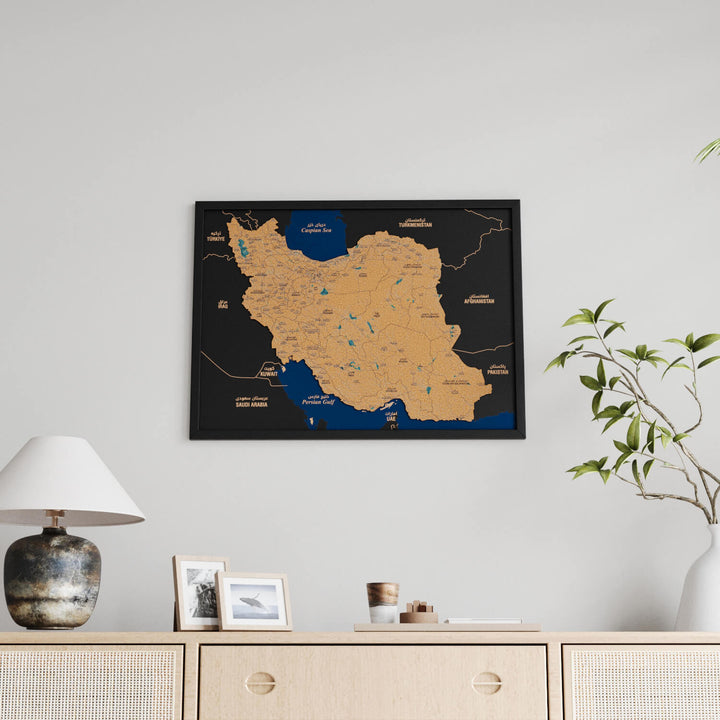 Framed Iran Cork Map Premium Wall Decor