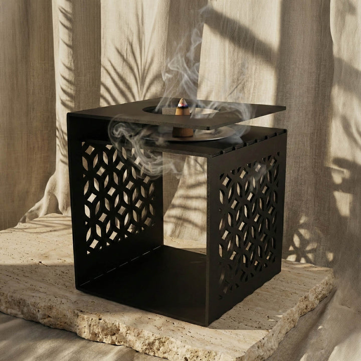 Geometric Fretwork Metal Mabkhara – Modern Islamic Incense Burner
