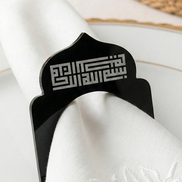 Basmala Kufic Dome Acrylic Napkin Rings – Geometric Islamic Table Decor