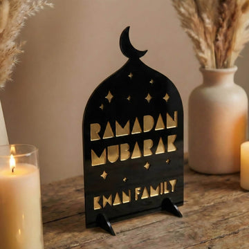 Personalized Ramadan Mubarak Stand – Cosmic Family Sign