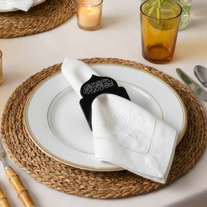 Basmala Dome Acrylic Napkin Rings – Thuluth Script Islamic Table Decor