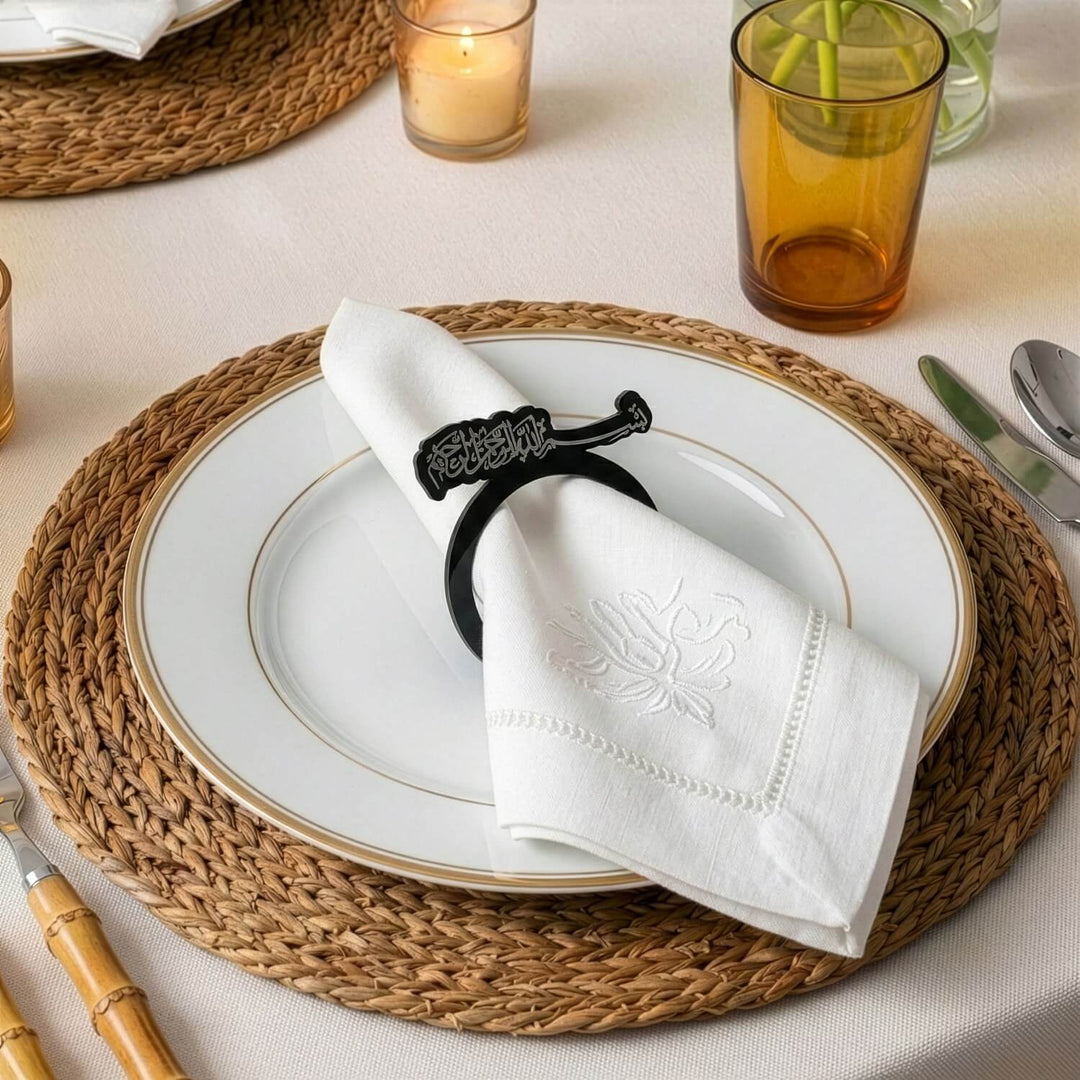 Basmala Thuluth Script Acrylic Napkin Rings – Islamic Table Decor